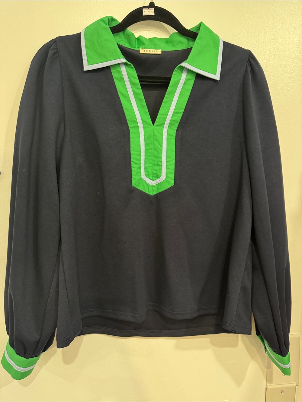 JODIFL Navy Long-Sleeve Shirt with Green and Pale Trim